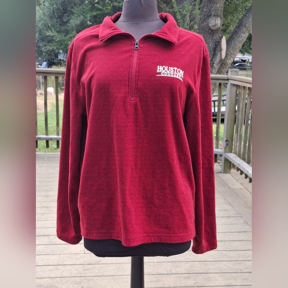 University Of Houston Cougars Red Unisex Quarter-Zip Sweater